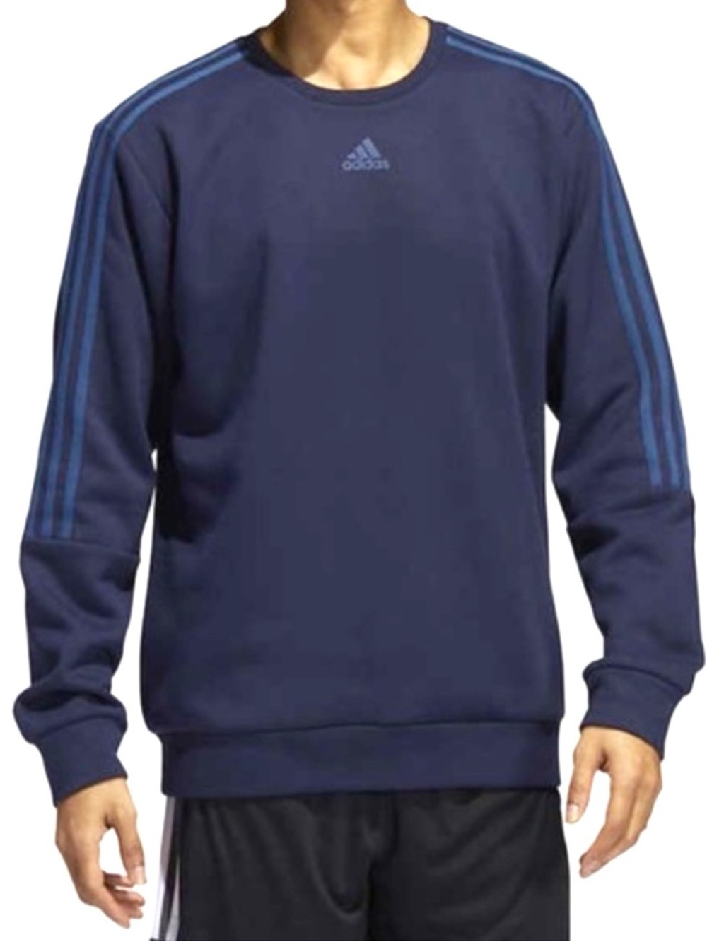 Adidas Men's Navy Crewneck Sweatshirt with Light Blue Stripes Size M NWOT